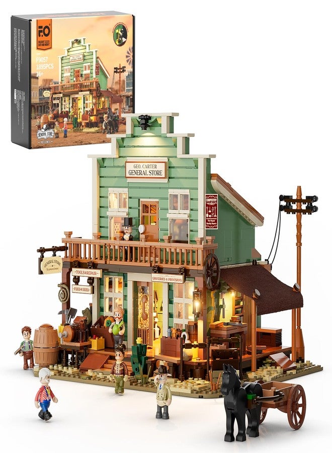 FUNWHOLE Western General Store Lighting Building-Bricks Set - 1895 Pcs The Old West Town Collection Display Set for Adults and West Lovers - Image 1